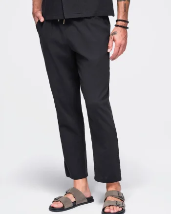 Pantaloni barbati cu croiala regular, talie elastica si buzunare laterale OM-PACP-0312, Negru