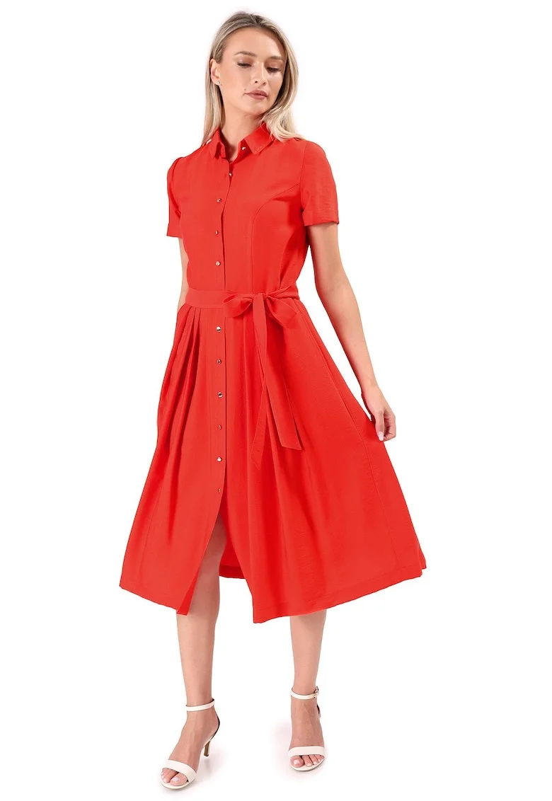 Rochie eleganta tip camasa din viscoza usor creponata R5C-TK, Rosu