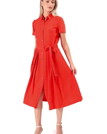 Rochie eleganta tip camasa din viscoza usor creponata R5C-TK, Rosu