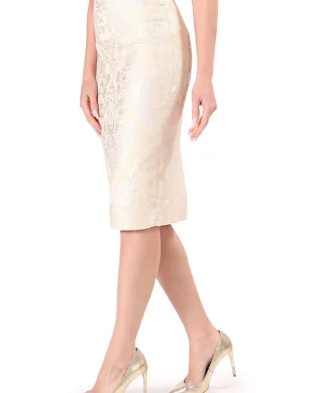 Fusta de ocazie din brocart floral cu slit petrecut, Auriu