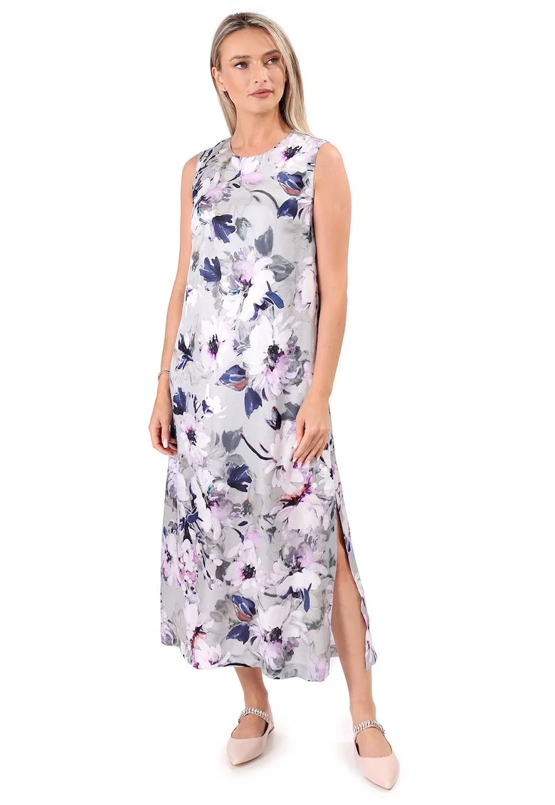Rochie maxi cu imprimeu floral, Gri