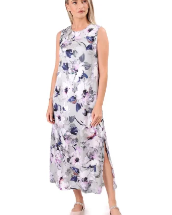 Rochie maxi cu imprimeu floral, Gri