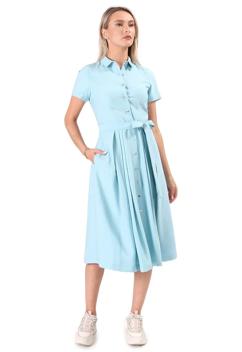 Rochie eleganta tip camasa din viscoza usor creponata R5C-TK, Albastru glaciar