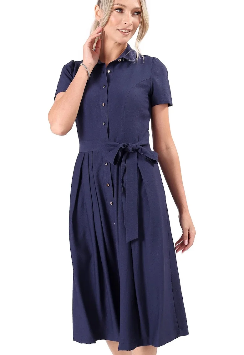 Rochie eleganta tip camasa din viscoza usor creponata R5C-TK, Bleumarin