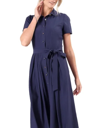 Rochie eleganta tip camasa din viscoza usor creponata R5C-TK, Bleumarin