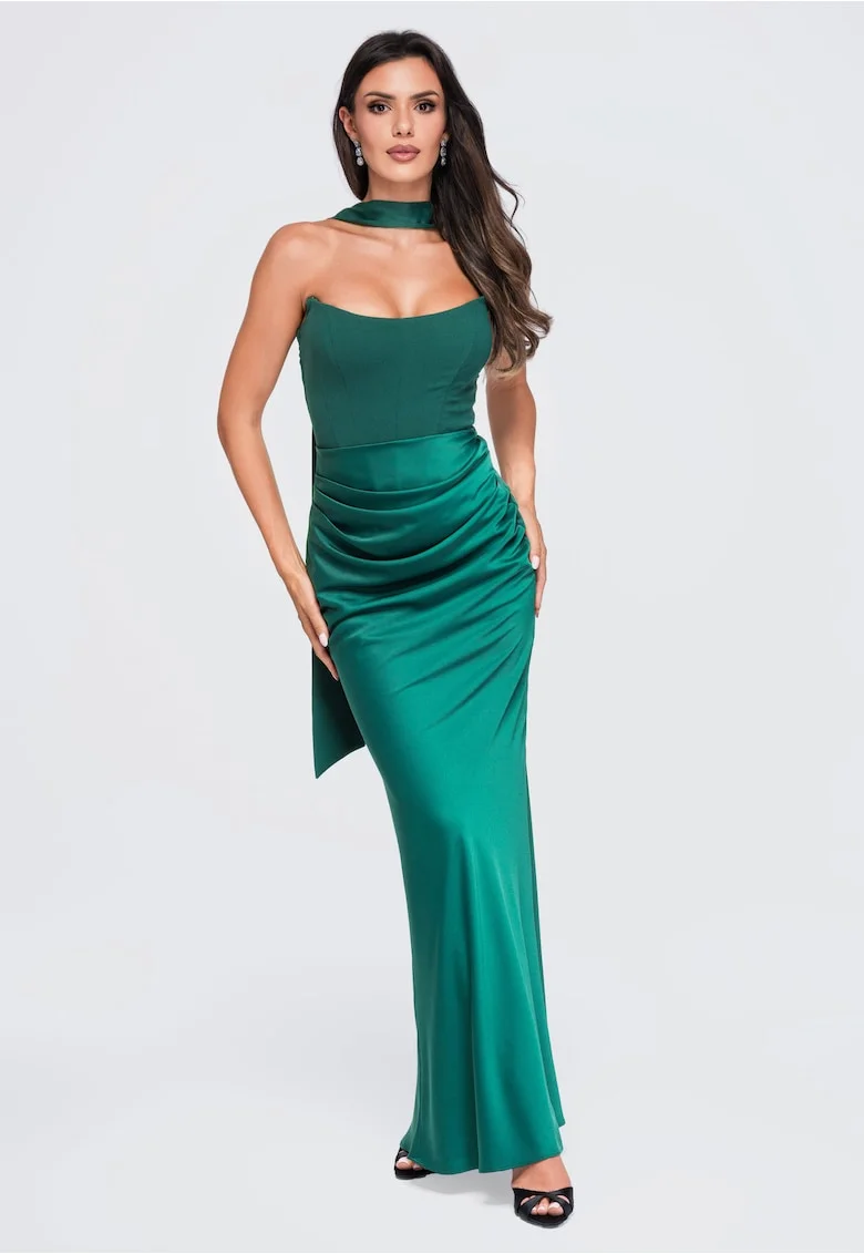 Rochie maxi eleganta cu guler tip corset si detalii modelatoare LA-OM-DLR415, Verde
