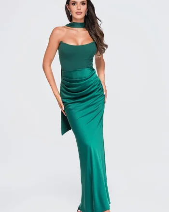 Rochie maxi eleganta cu guler tip corset si detalii modelatoare LA-OM-DLR415, Verde
