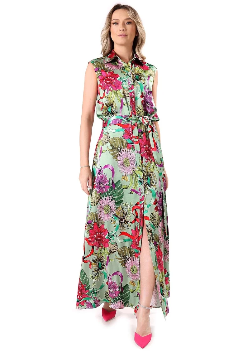 Rochie maxi tip camasa, Verde