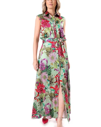 Rochie maxi tip camasa, Verde