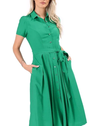 Rochie eleganta tip camasa din viscoza usor creponata R5C-TK, Verde