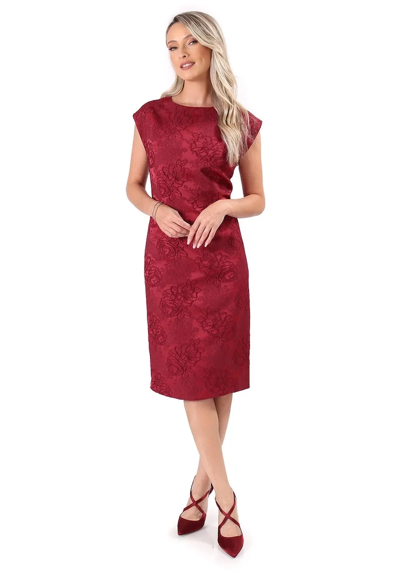 Rochie midi fara maneci cu croiala dreapta, Rosu cireasa