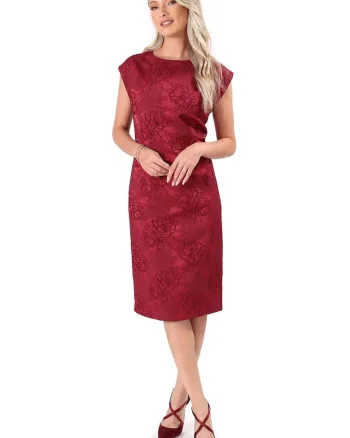 Rochie midi fara maneci cu croiala dreapta, Rosu cireasa