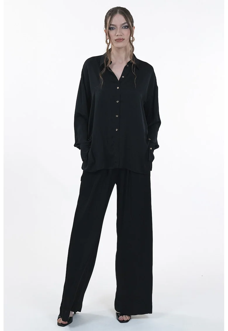 Pantaloni ampli cu buzunare laterale, Negru