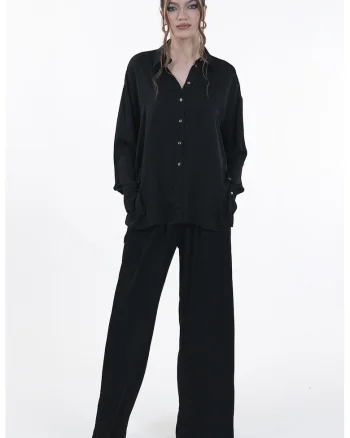 Pantaloni ampli cu buzunare laterale, Negru