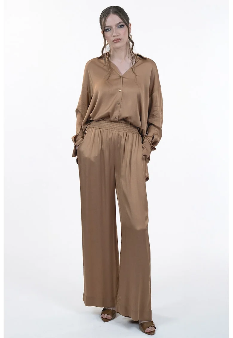 Pantaloni ampli cu buzunare laterale, Maro camel
