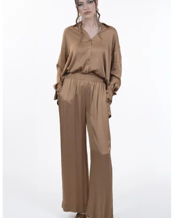 Pantaloni ampli cu buzunare laterale, Maro camel