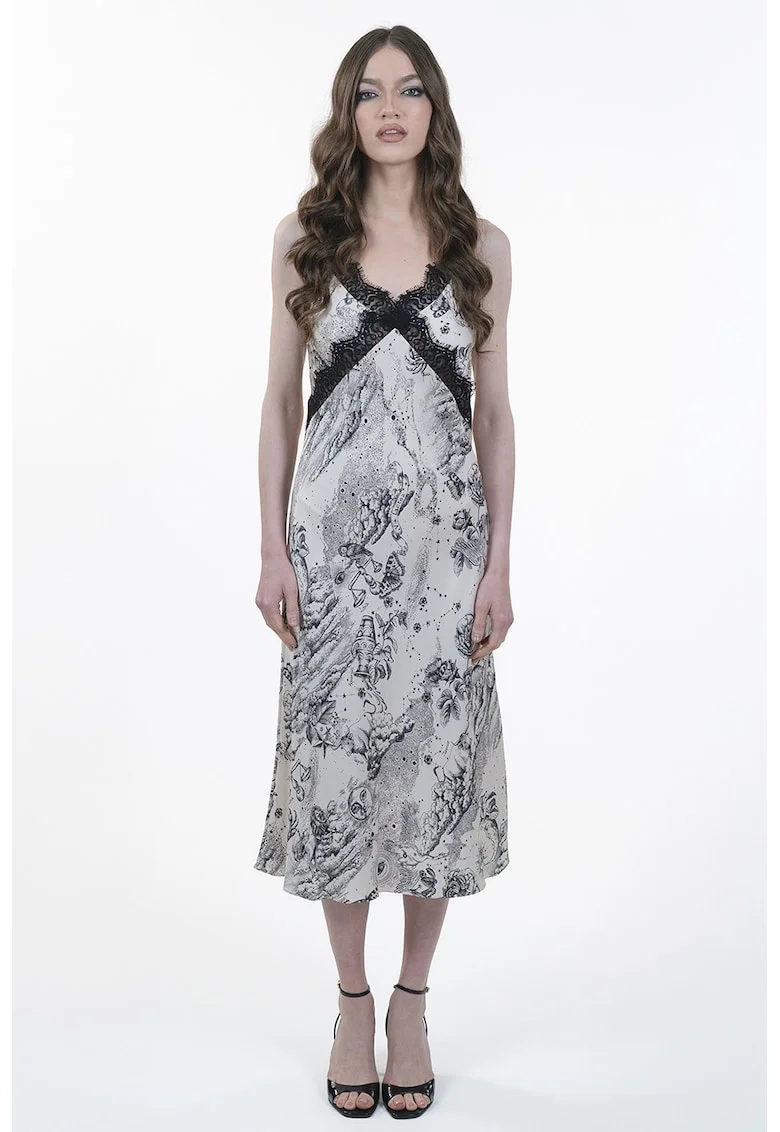 Rochie-furou cu garnituri de dantela, Alb/Negru