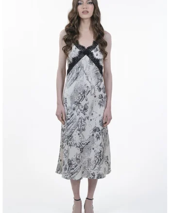 Rochie-furou cu garnituri de dantela, Alb/Negru