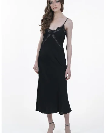 Rochie-furou cu garnituri de dantela, Negru