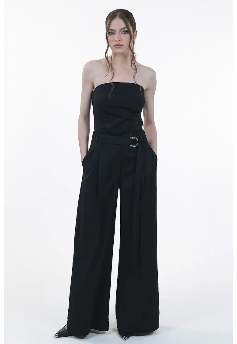 Pantaloni ampli cu talie inalta, Negru