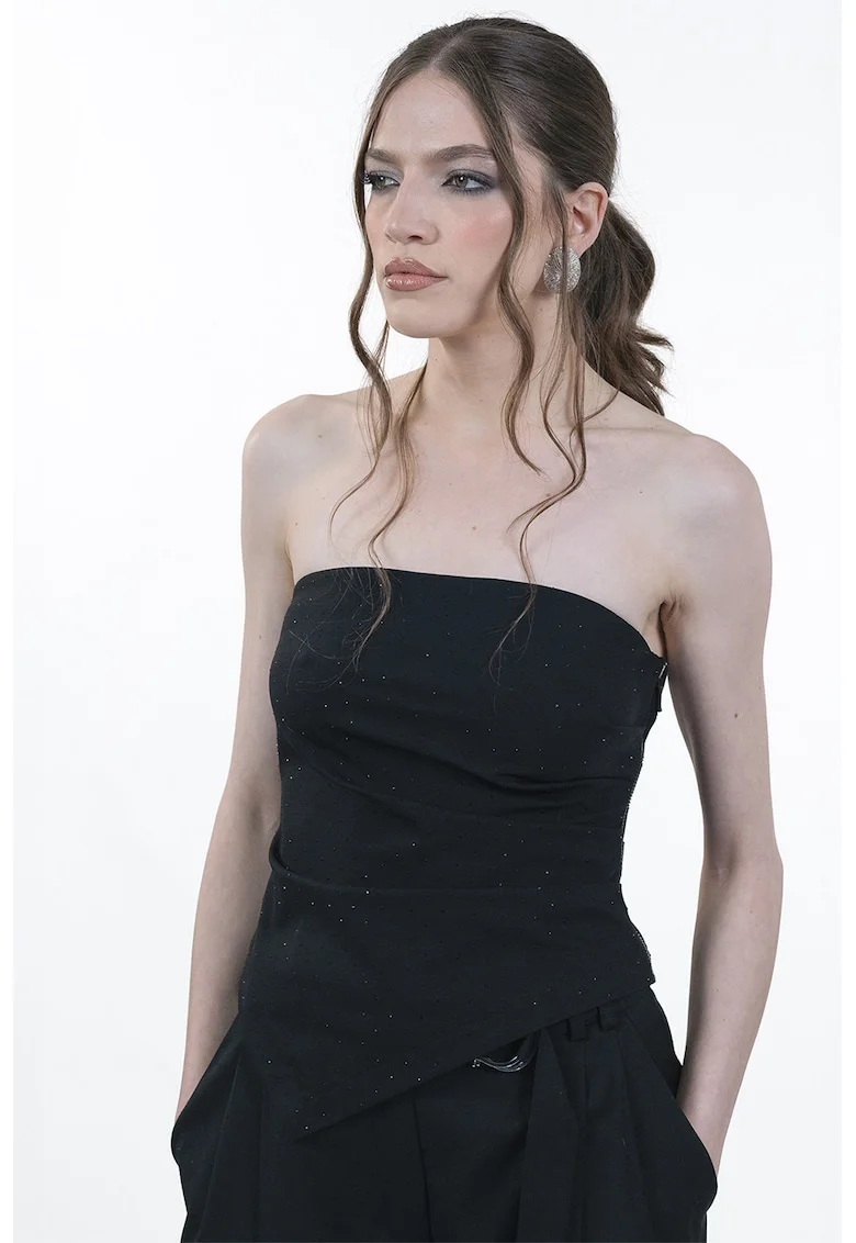 Bluza asimetrica fara bretele, Negru
