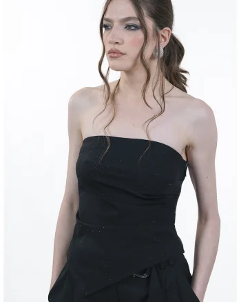 Bluza asimetrica fara bretele, Negru