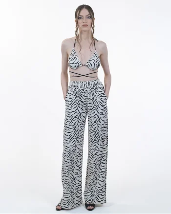 Pantaloni vascoza cu in  Largi, Cu buzunare, Alb