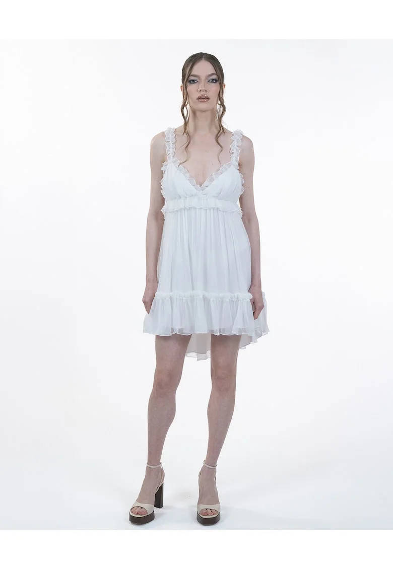 Rochie din matase  Scurta, Babydoll, Decolteu spate, Bretele, Alb