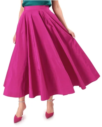 Fusta lunga clos din tafta cu elastic decorativ pe spate, Roz aprins