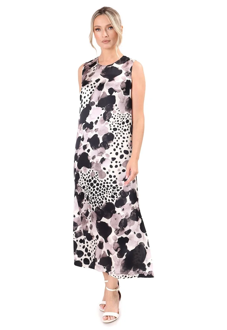 Rochie cu decolteu rotund si slit lateral, Gri