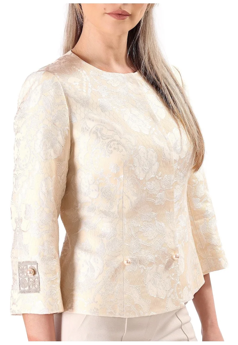 Sacou de ocazie din brocart floral cu perle decorative SZ4-3B, Auriu