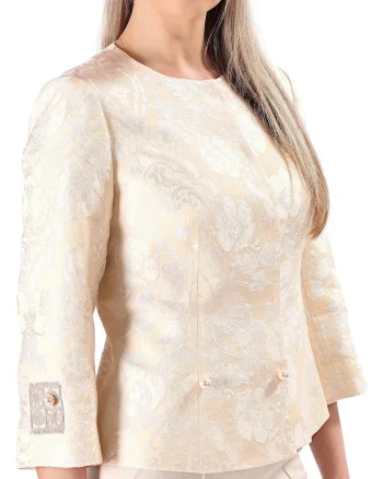 Sacou de ocazie din brocart floral cu perle decorative SZ4-3B, Auriu