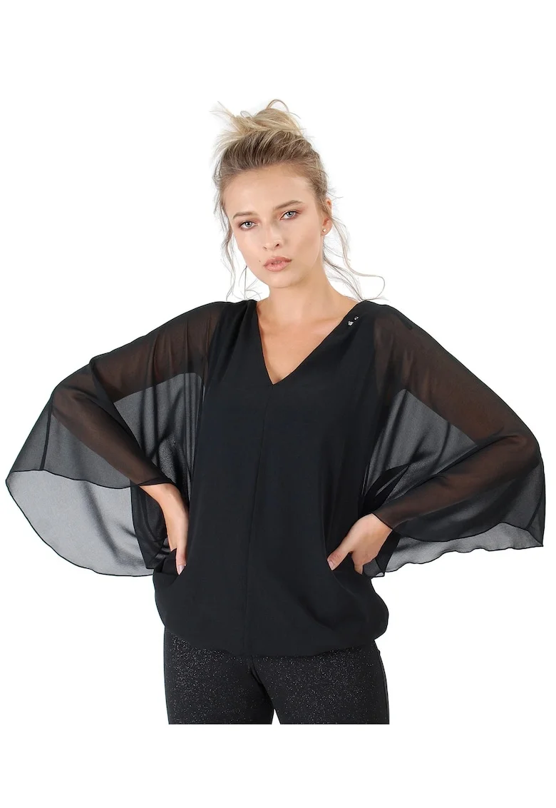 Bluza tip fluture cu aplicatie de cristale la decolteu BWG-TF, Negru