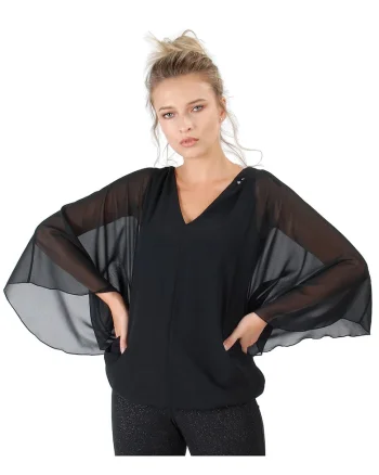 Bluza tip fluture cu aplicatie de cristale la decolteu BWG-TF, Negru