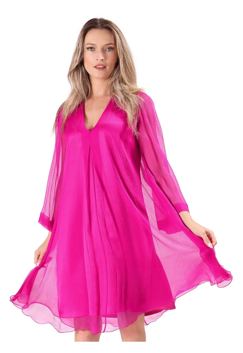 Rochie de seara din voal de matase naturala RUZ-YS, Fucsia