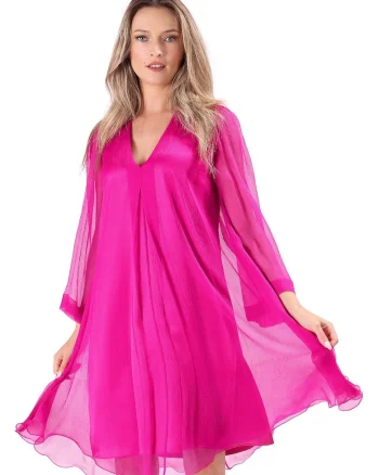 Rochie de seara din voal de matase naturala RUZ-YS, Fucsia
