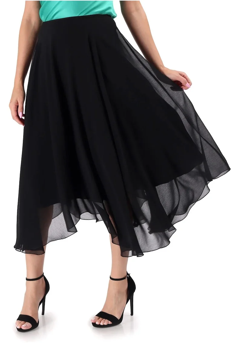 Fusta eleganta ampla din voal uni FKX-TF, Negru