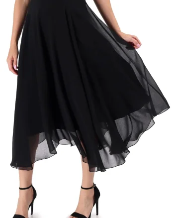 Fusta eleganta ampla din voal uni FKX-TF, Negru
