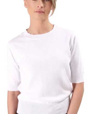 Bluza tricotata fin din bumbac cu maneci scurte BAM-J4, Ivoire