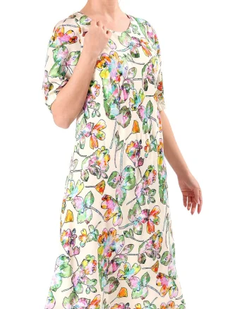 Rochie midi din viscoza cu motive florale si fir de effect R5V-IB, Bej