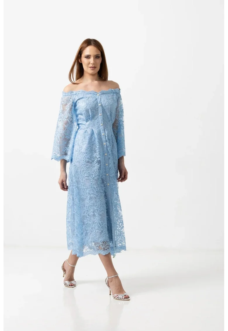 Rochie midi din dantela brodata cu insertie de paiete