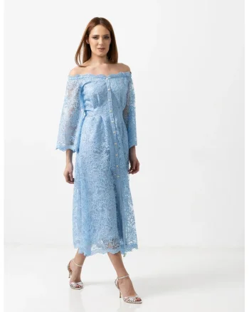 Rochie midi din dantela brodata cu insertie de paiete
