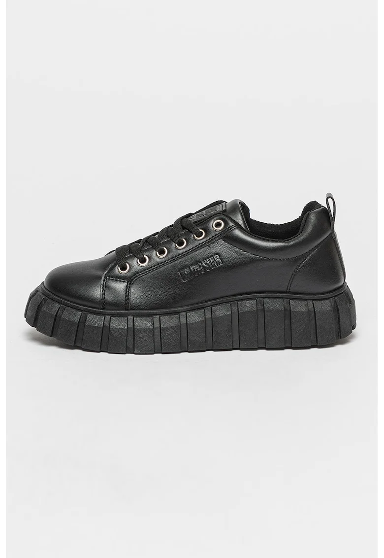 Pantofi sport de piele ecologica cu logo, Negru