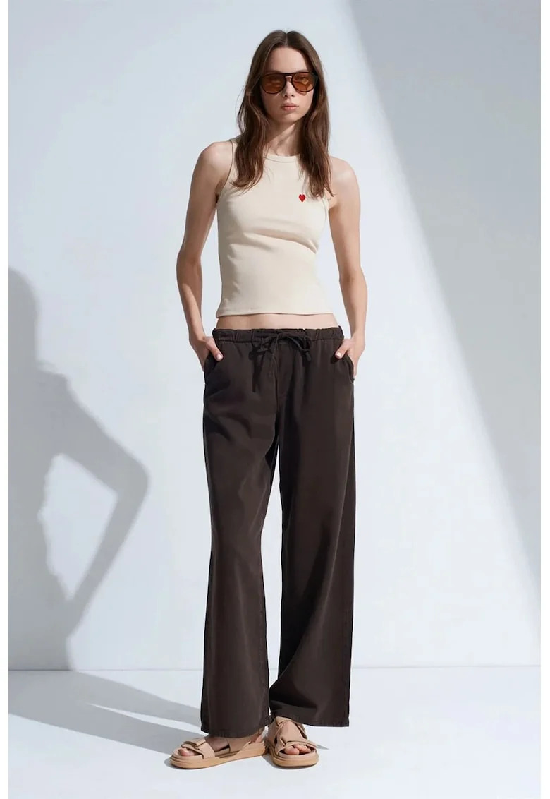 Blugi dama,  talie medie, croiala larga, gri antracit, denim