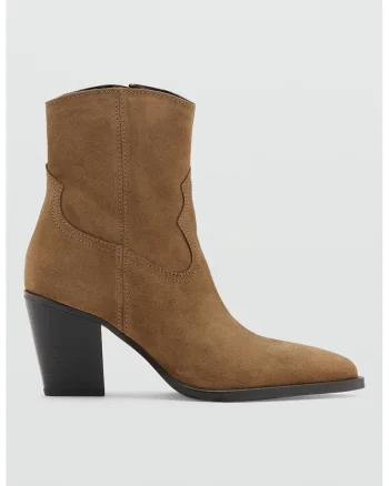 Botine cowboy de piele intoarsa cu fermoar, Maro