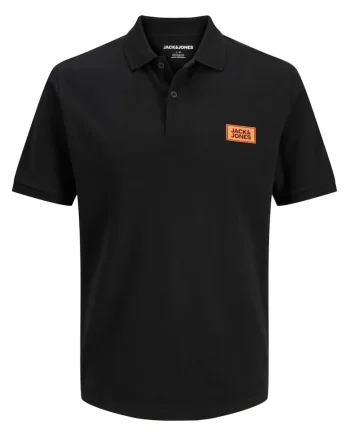 Plus Tricou polo barbati big sizes, din piqué de bumbac, Regular fit, JJRUSH, Negru,