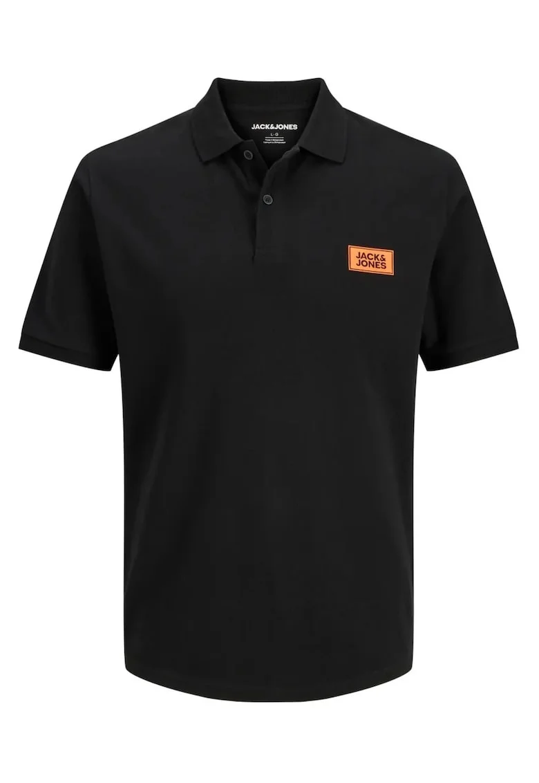 Plus Tricou polo barbati big sizes, din piqué de bumbac, Regular fit, JJRUSH, Negru,