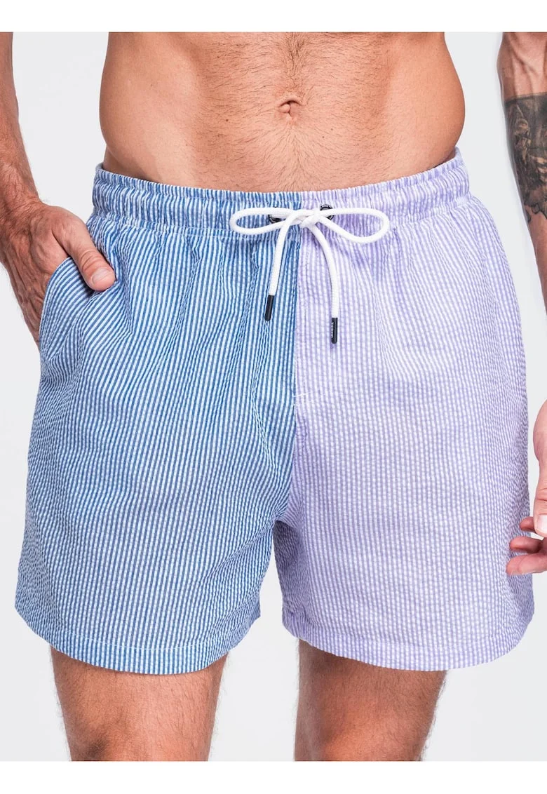 Costume de baie barbati cu croi regulat, material seersucker, uscare rapida OM-SRSS-0215, Mov/Albastru