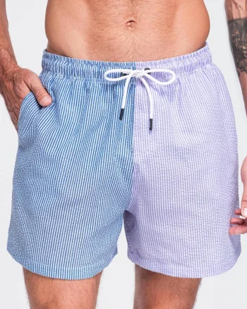 Costume de baie barbati cu croi regulat, material seersucker, uscare rapida OM-SRSS-0215, Mov/Albastru
