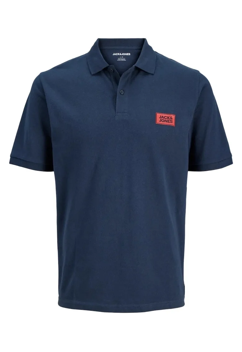 Plus Tricou polo barbati big sizes, din piqué de bumbac, Regular fit, JJRUSH, Bleumarin inchis,
